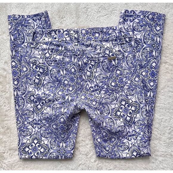 White House Black Market Majorelle Blue & White Santorini Print Slim Ankle Jeans - Picture 12 of 16